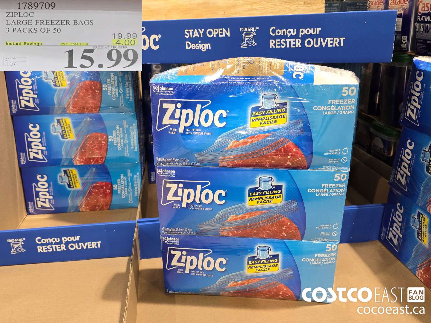 1789709 ZIPLOC LARGE FREEZER BAGS 3 PACKS OF 50 ($4.00 INSTANT SAVINGS EXPIRES ON 2024-11-10) $15.99