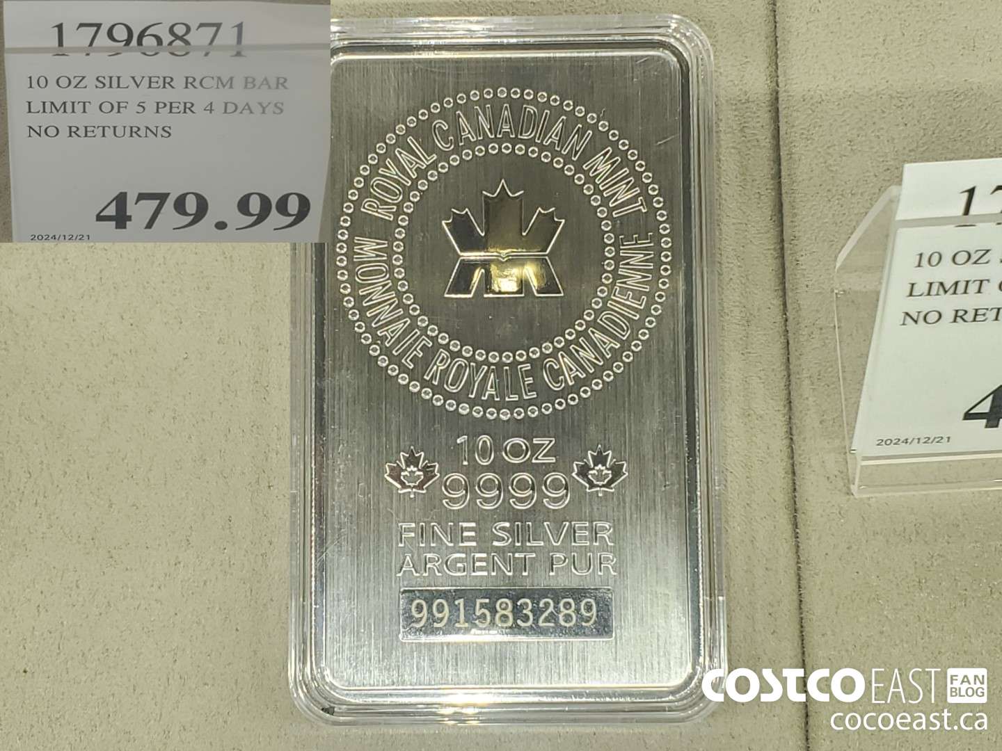 1796871 10 OZ SILVER RCM BAR LIMIT OF 5 PER 4 DAYS NO RETURNS $479.99