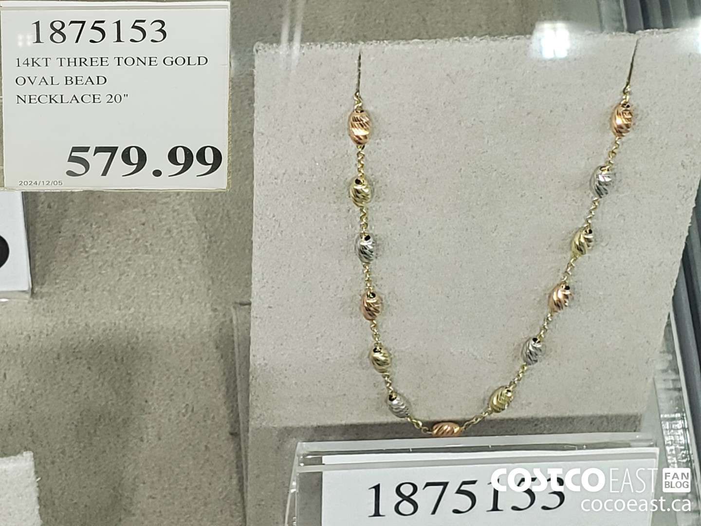 1875153 14KT THREE TONE GOLD OVAL BEAD NECKLACE 20' $579.99