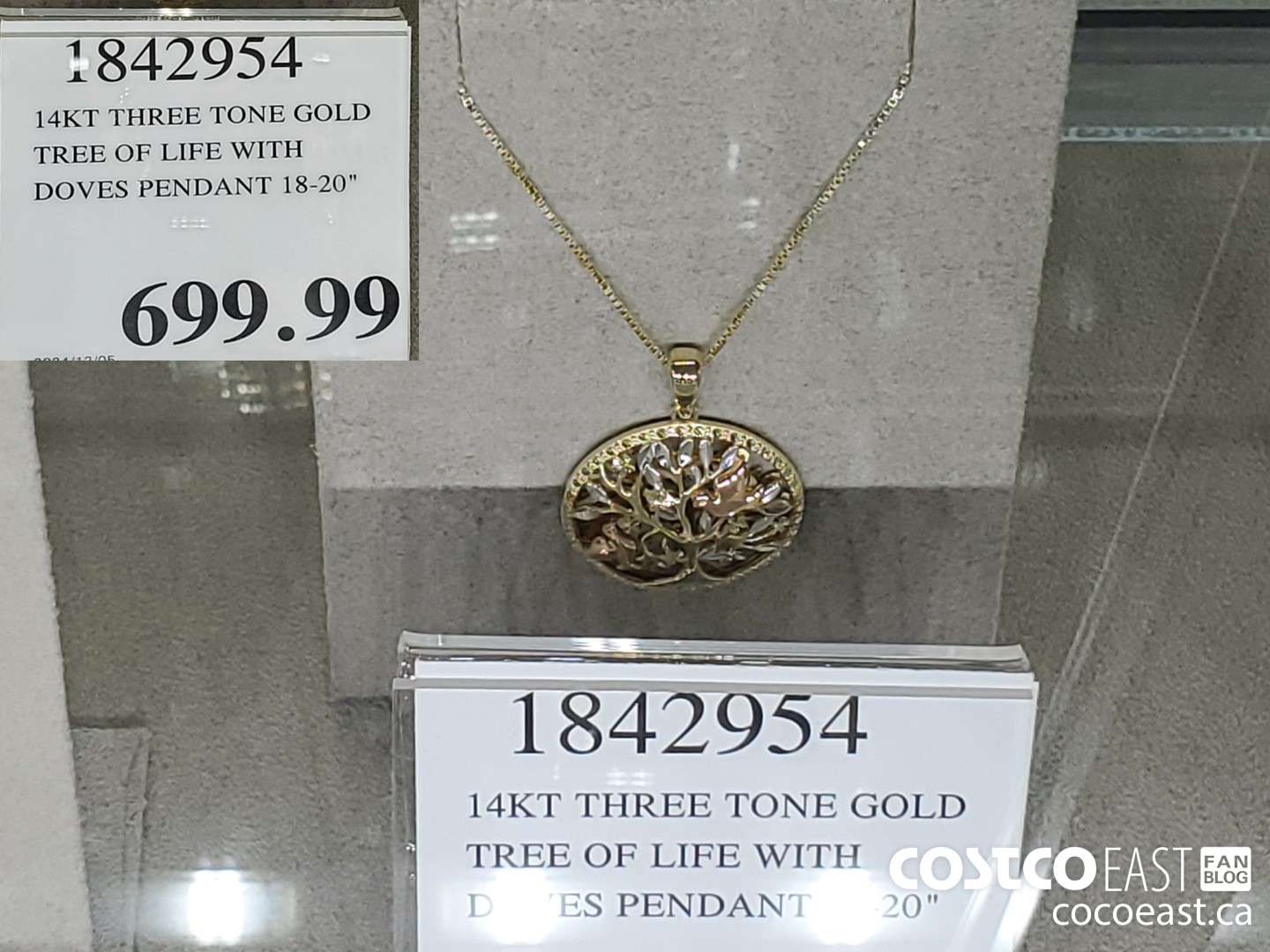 1842954 14KT THREE TONE GOLD TREE OF LIFE WITH DOVES PENDANT 18-20