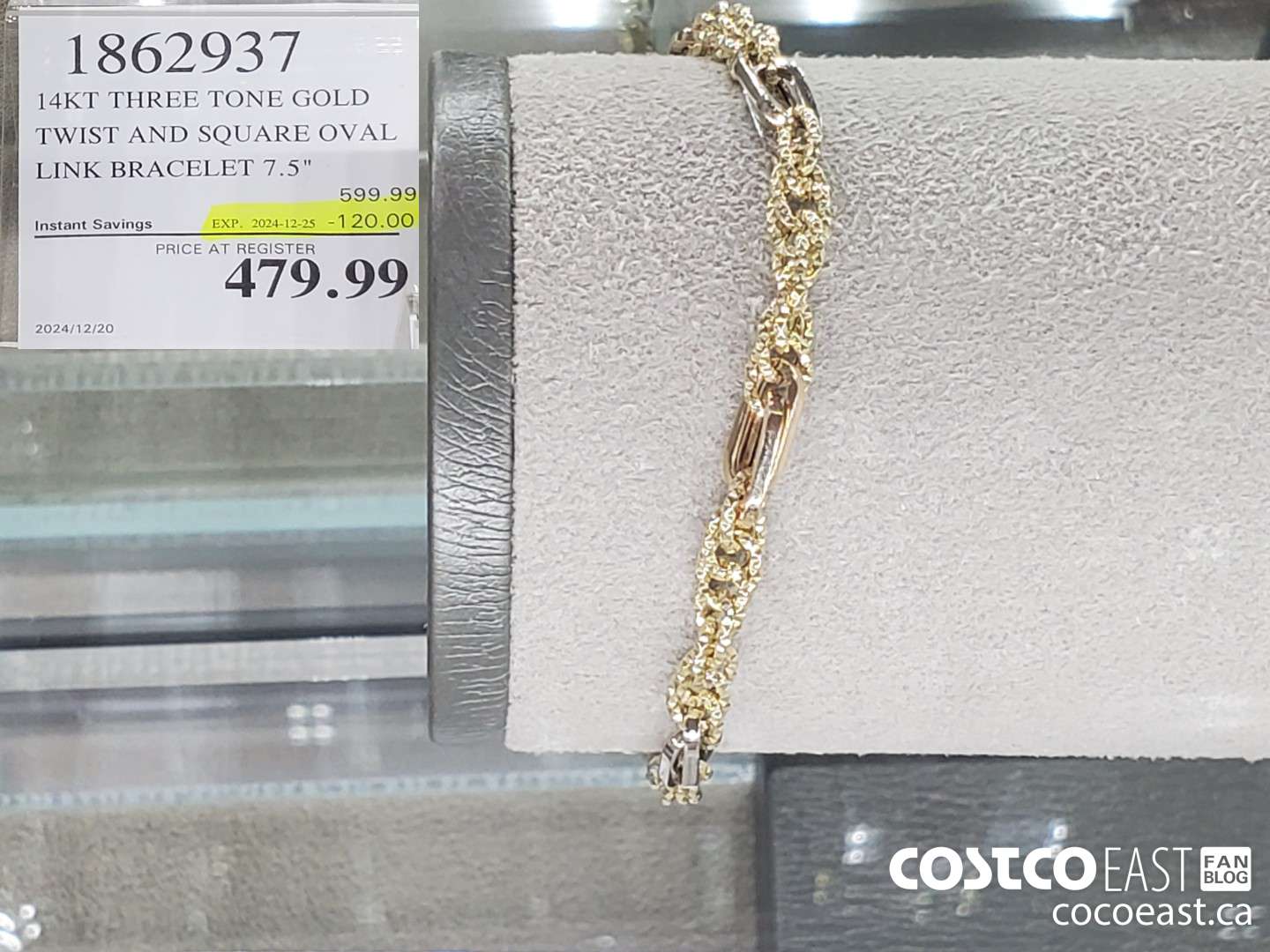 1862937 14KT THREE TONE GOLD TWIST AND SQUARE OVAL DINK BRACELET 7.5