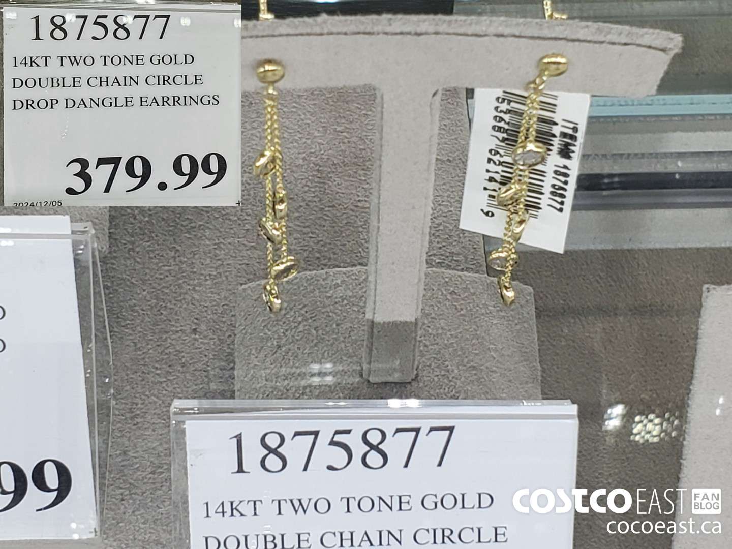 1875877 14KT TWO TONE GOLD DOUBLE CHAIN CIRCLE DROP DANGLE EARRINGS $379.99