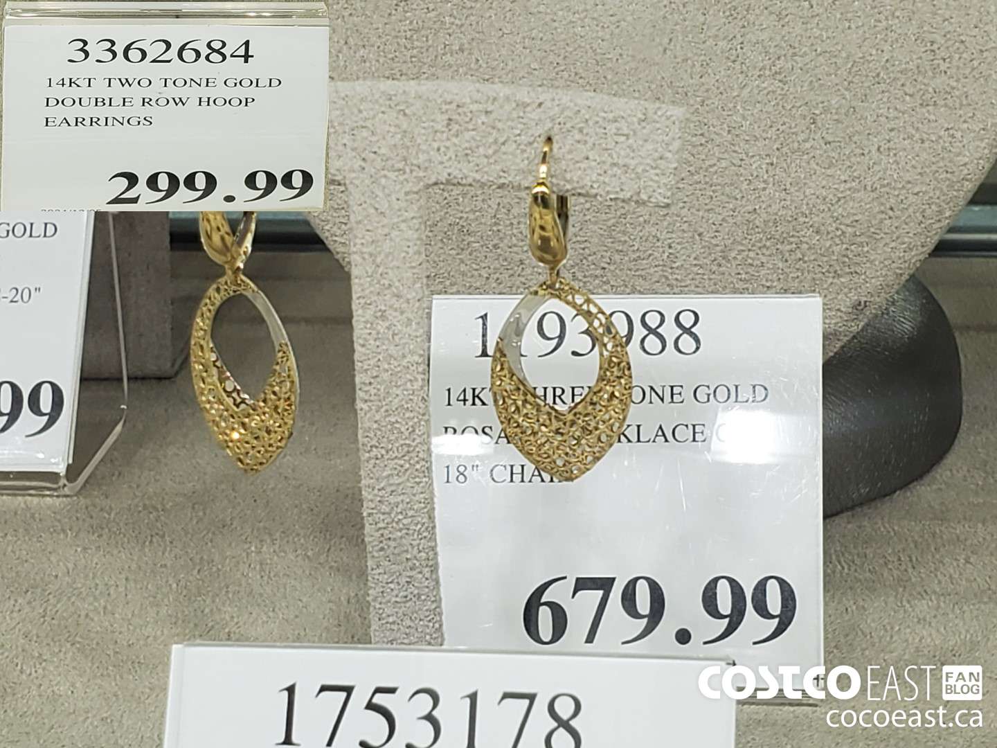 3362684 14KT TWO TONE GOLD DOUBLE ROW HOOP EARRINGS $299.99