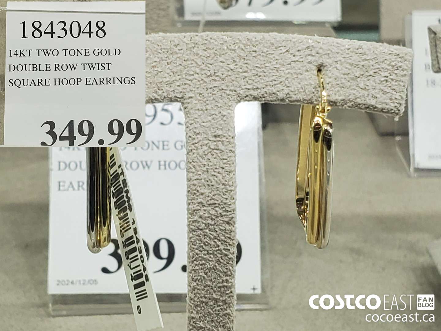 1843048 14KT TWO TONE GOLD DOUBLE ROW TWIST SQUARE HOOP EARRINGS  $349.99