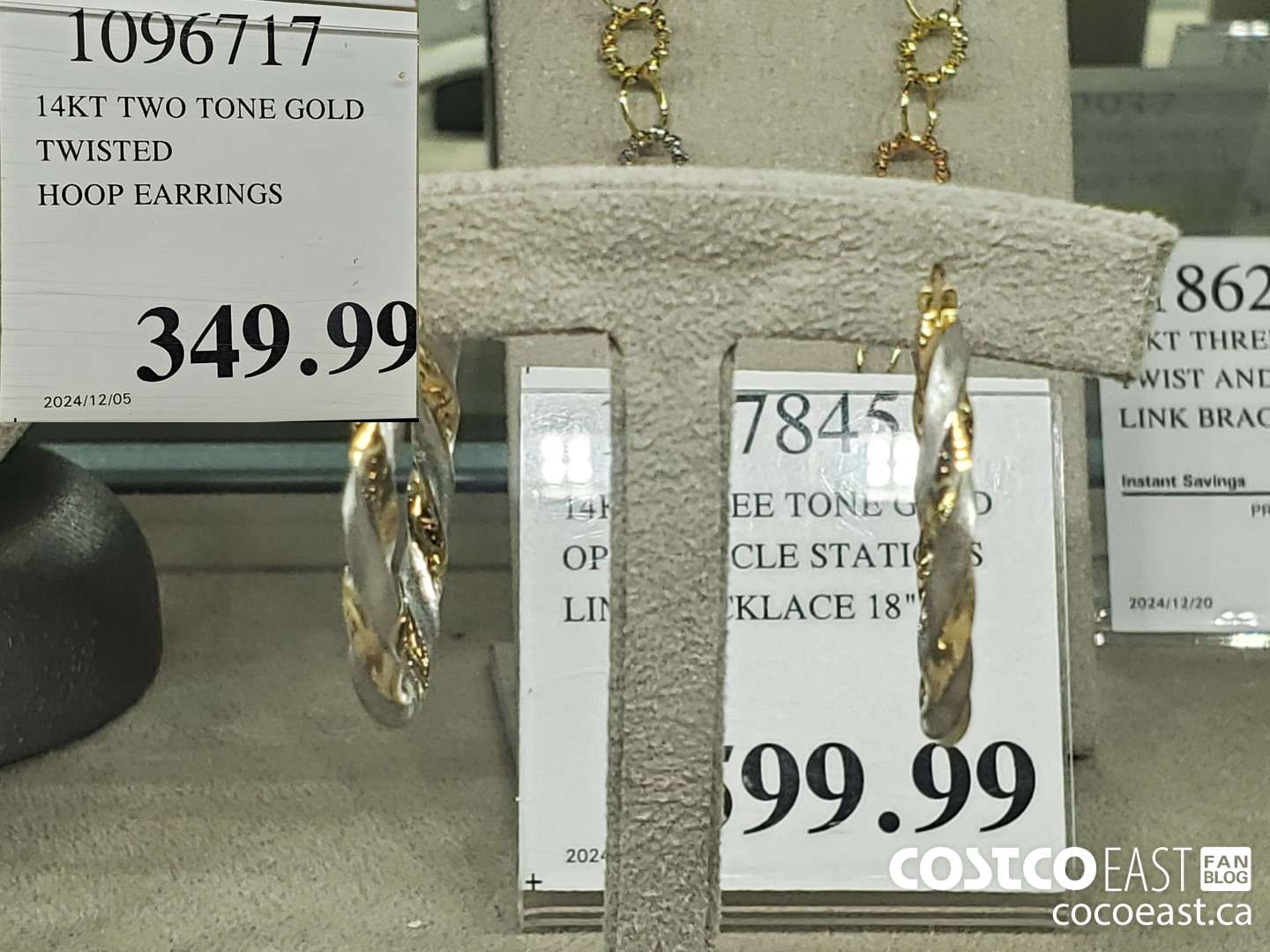 1096717 14KT TWO TONE GOLD TWISTED HOOP EARRINGS $349.99