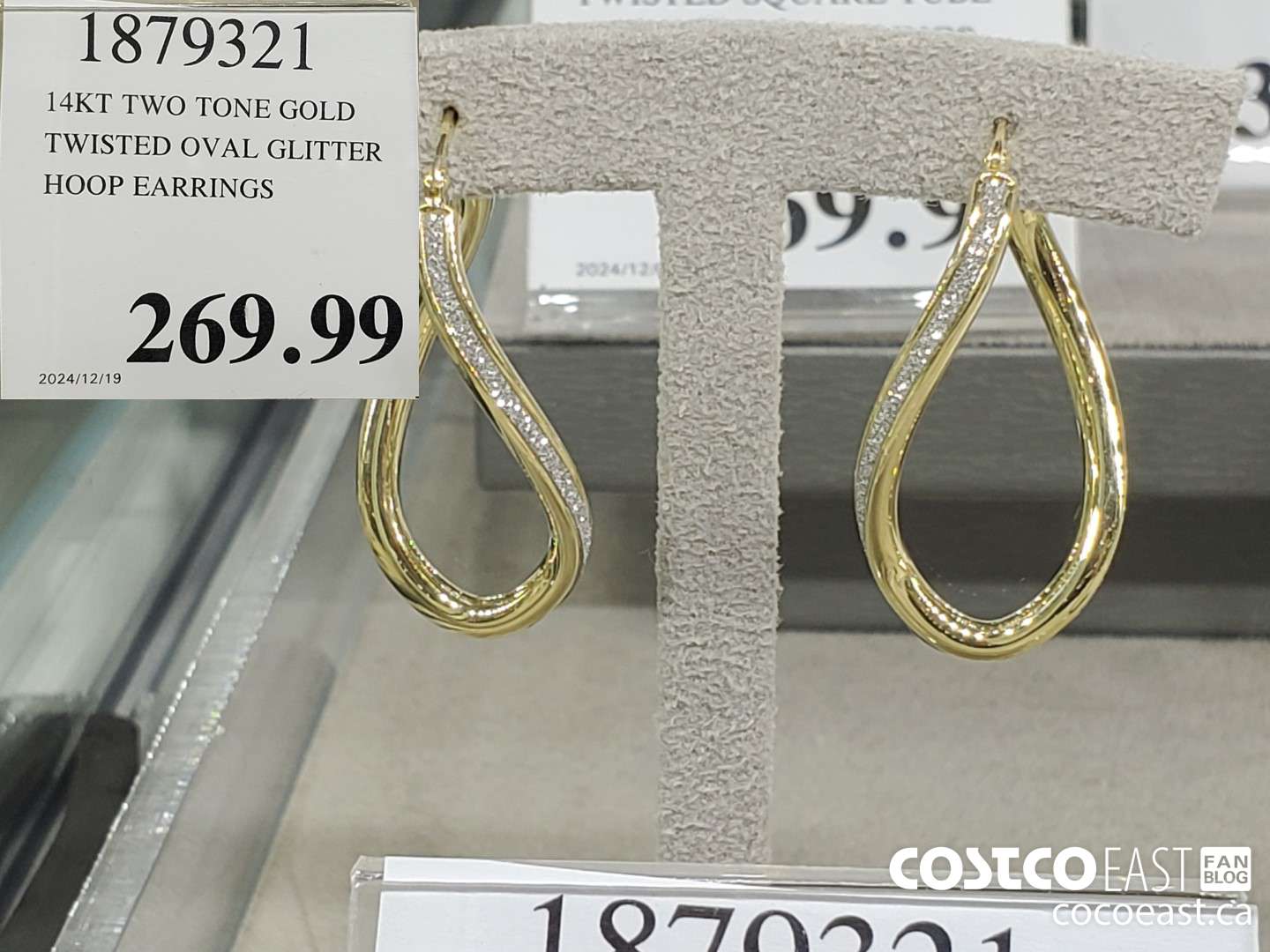 1879328 14KT TWO TONE GOLD TWISTED OVAL GLITTER HOOP EARRINGS  $269.99