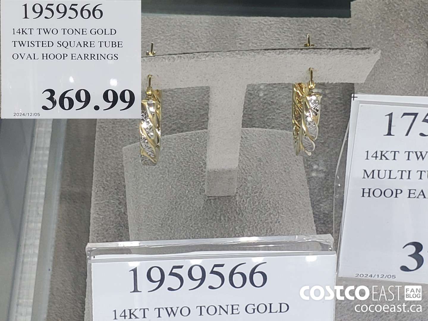 1959566 14KT TWO TONE GOLD TWISTED SQUARE TUBE OVAL HOOP EARRINGS $369.99