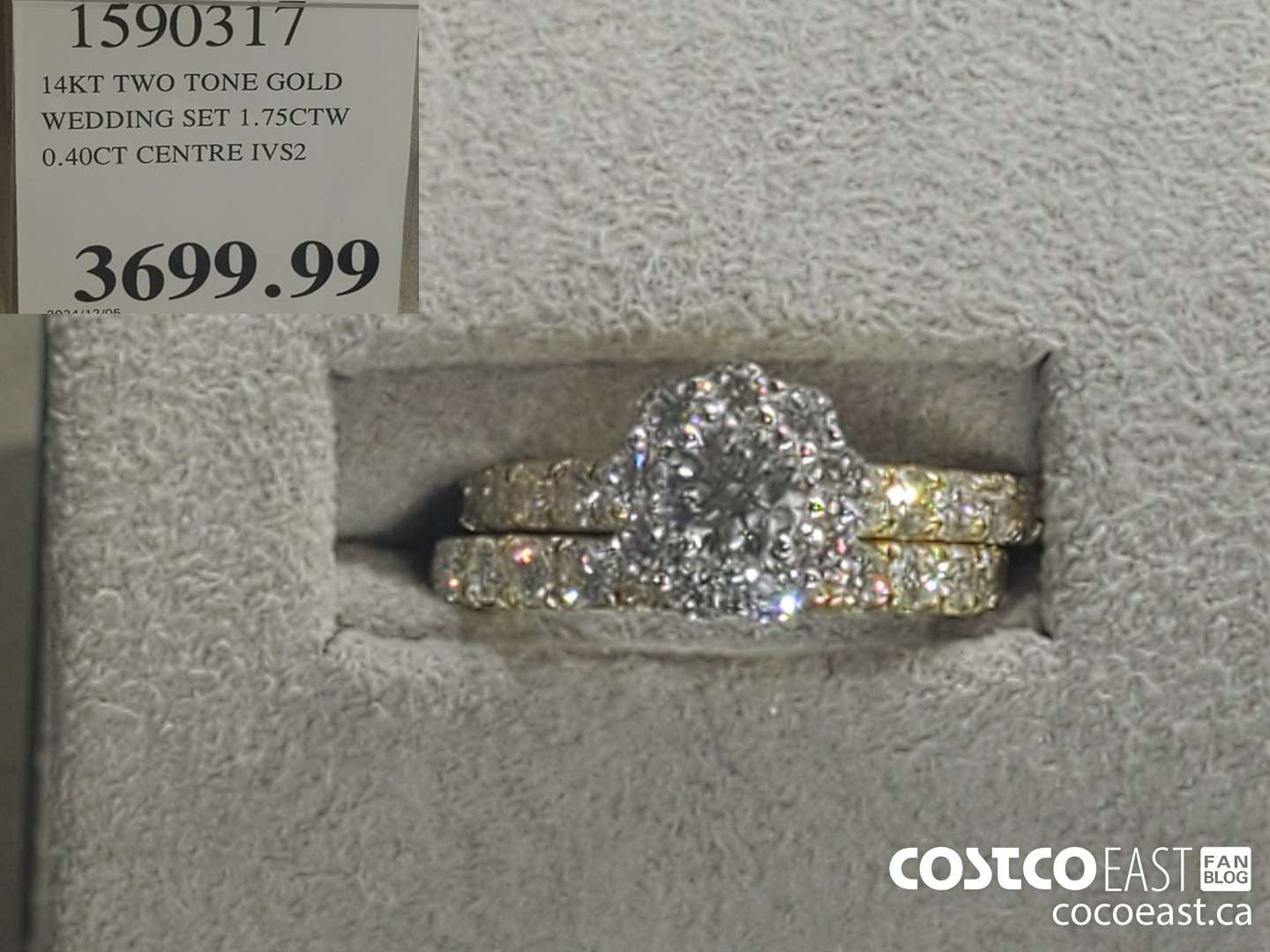 1590317 14KT TWO TONE GOLD WEDDING SET 1.75CTW 0.40CT CENTRE IVS2 $3699.99