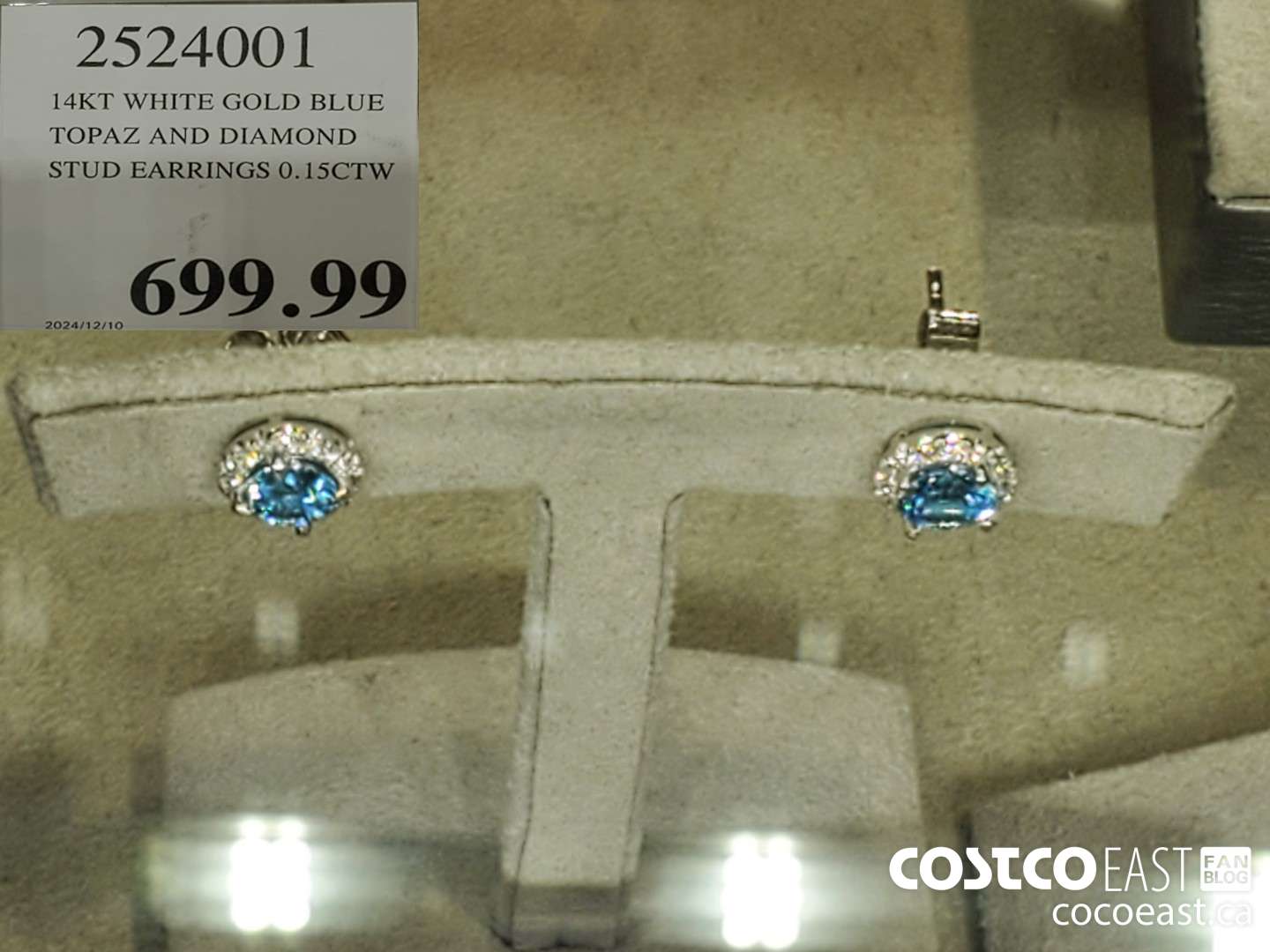 2524001 14KT WHITE GOLD BLUE TOPAZ AND DIAMOND STUD EARRINGS 0.15CTW  $699.99