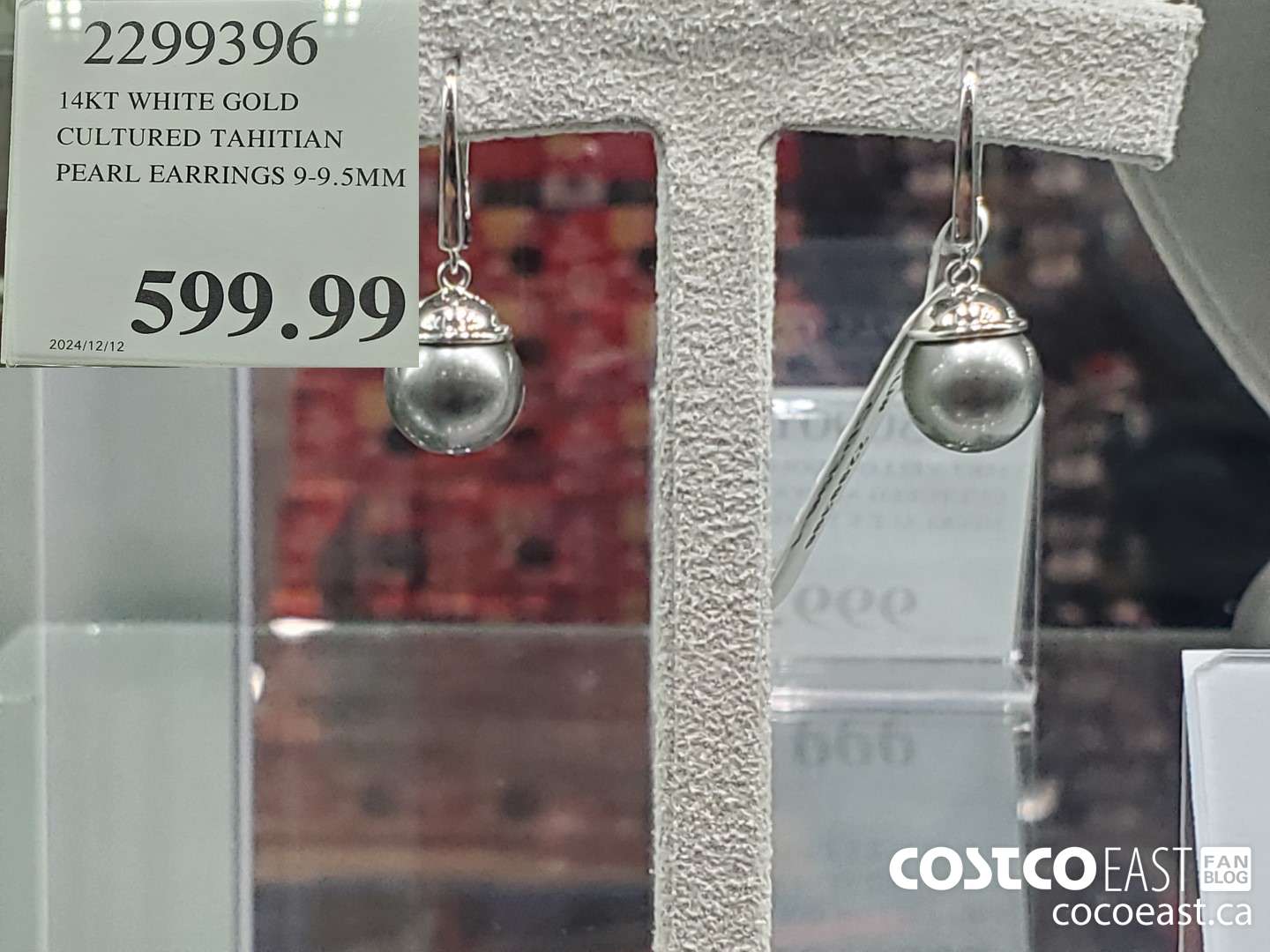 2299396 14KT WHITE GOLD CULTURED TAHITIAN PEARL EARRINGS 9-9.5MM  $299.99