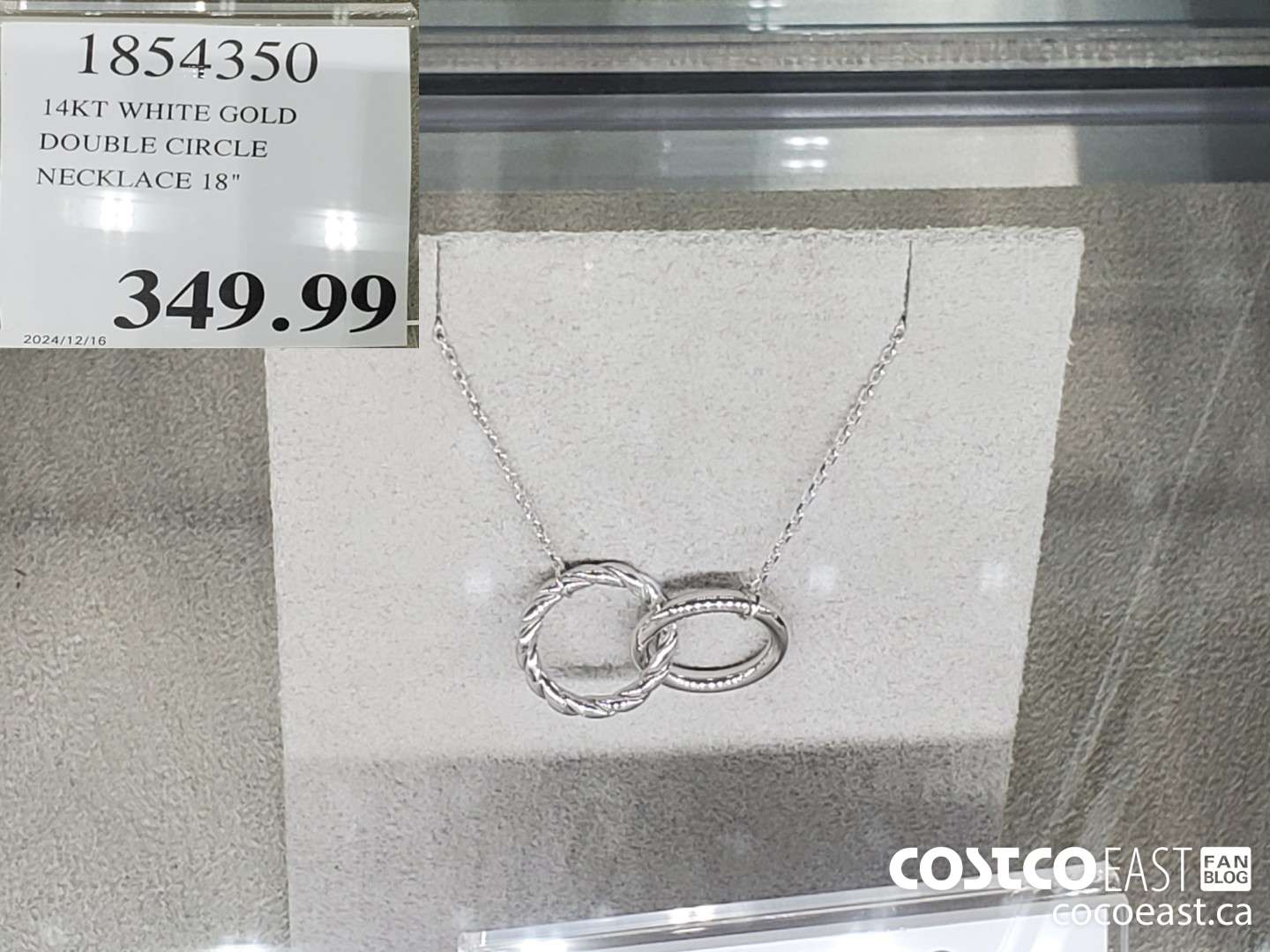 1854350 14KT WHITE GOLD DOUBLE CIRCLE NECKLACE 18