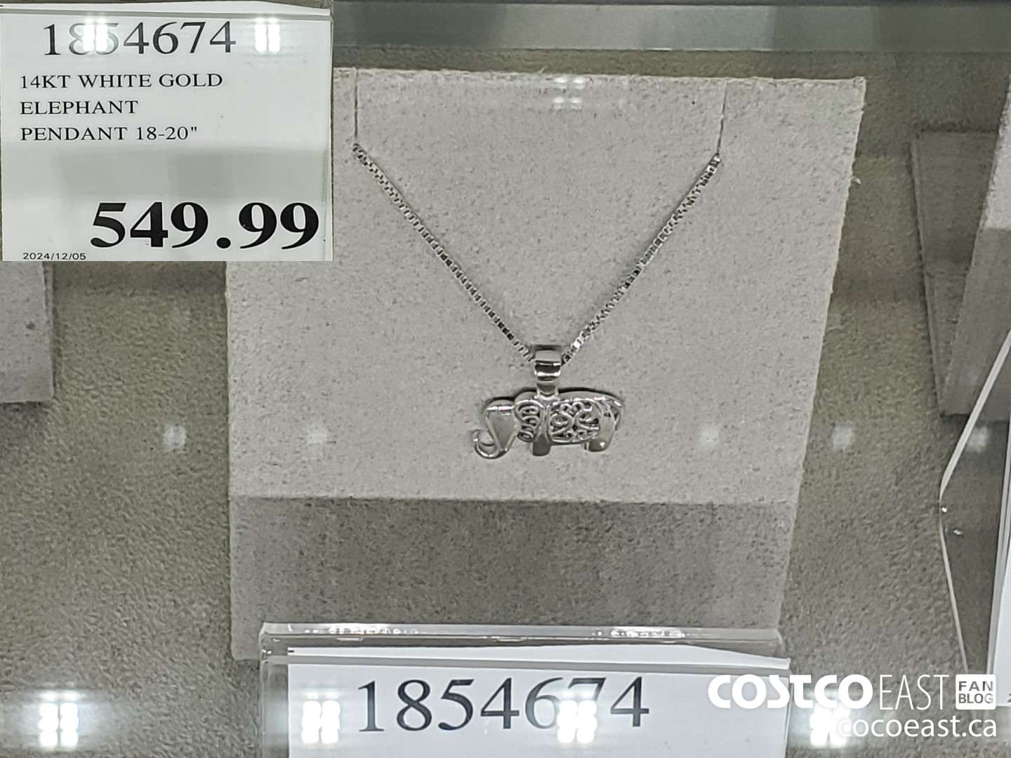 1854674 14KT WHITE GOLD ELEPHANT PENDANT 18-20