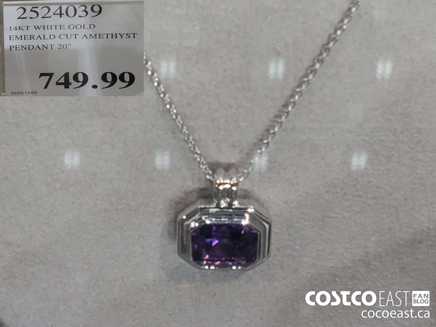 2524039 14KT WHITE GOLD EMERALD CUT AMETHYST PENDANT 20' $749.99