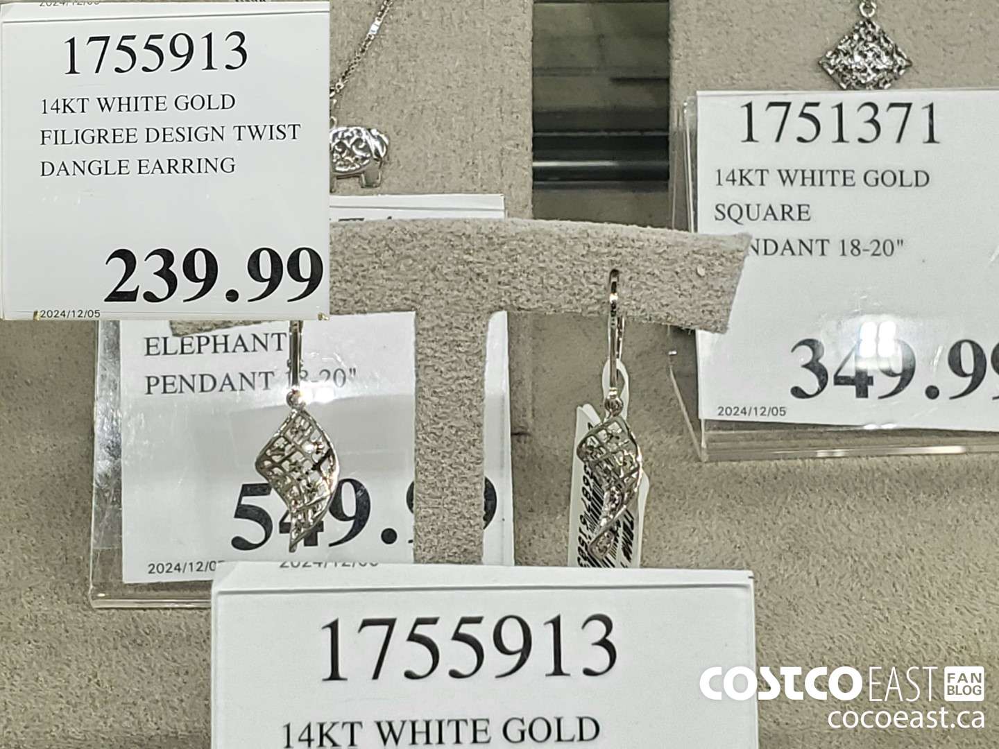 1755913 14KT WHITE GOLD FILIGREE DESIGN TWIST DANGLE EARRING $239.99
