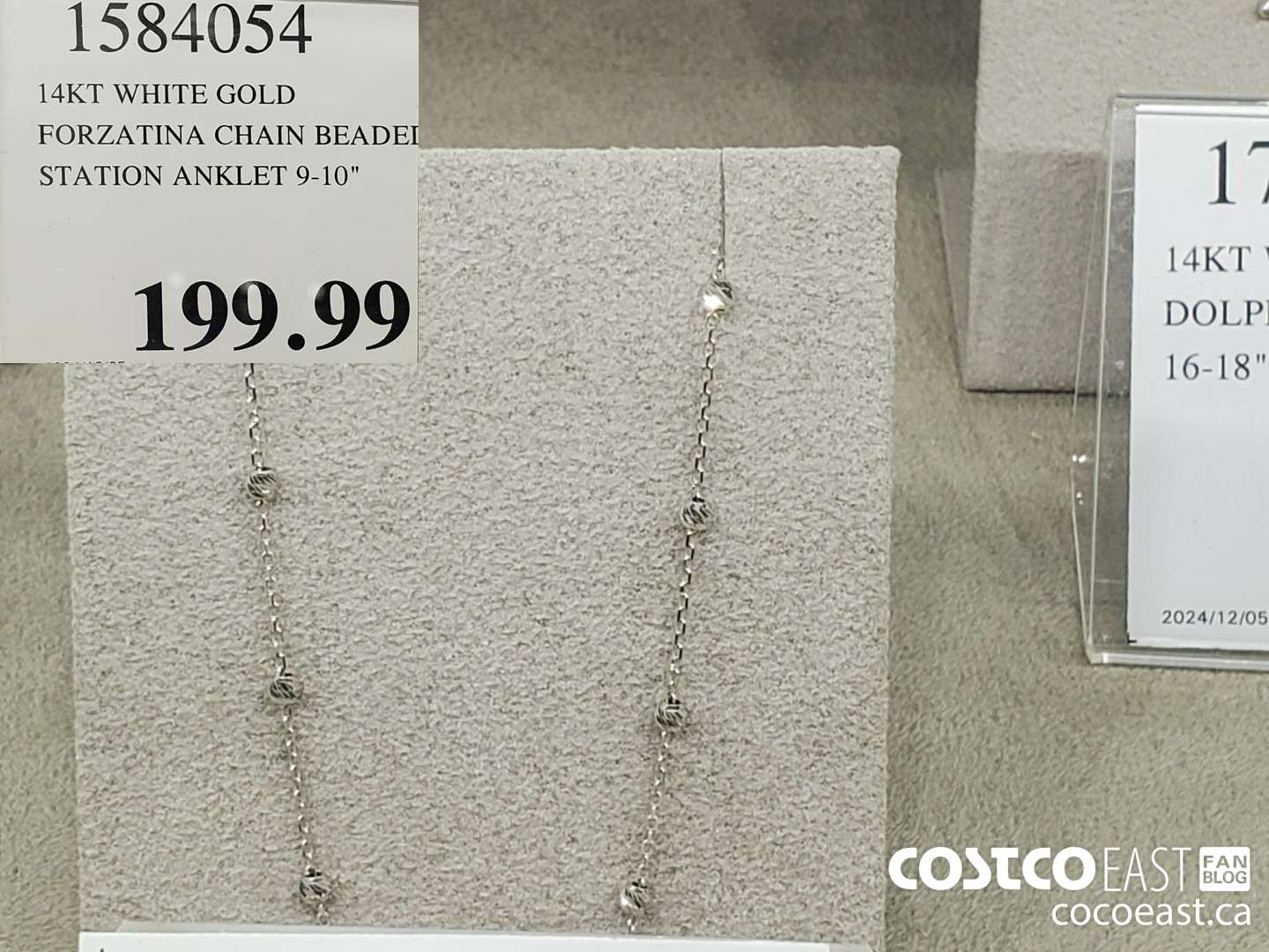 1584054 14KT WHITE GOLD FORZATINA CHAIN BEADED STATION ANKLET 9-10