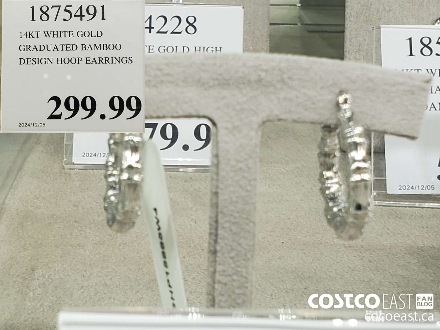 1875491 14KT WHITE GOLD GRADUATED BAMBOO DESIGN HOOP EARRINGS $299.99