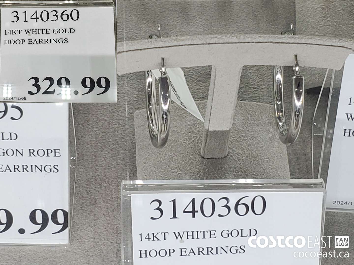 3140360 14KT WHITE GOLD HOOP EARRINGS $329.99