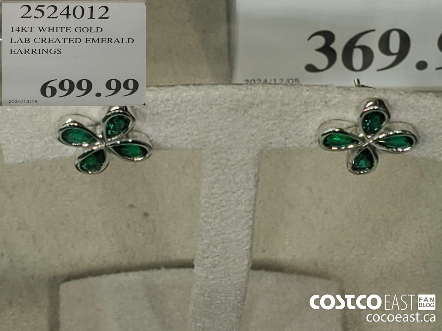 2524012 14KT WHITE GOLD LAB CREATED EMERALD EARRINGS $699.99