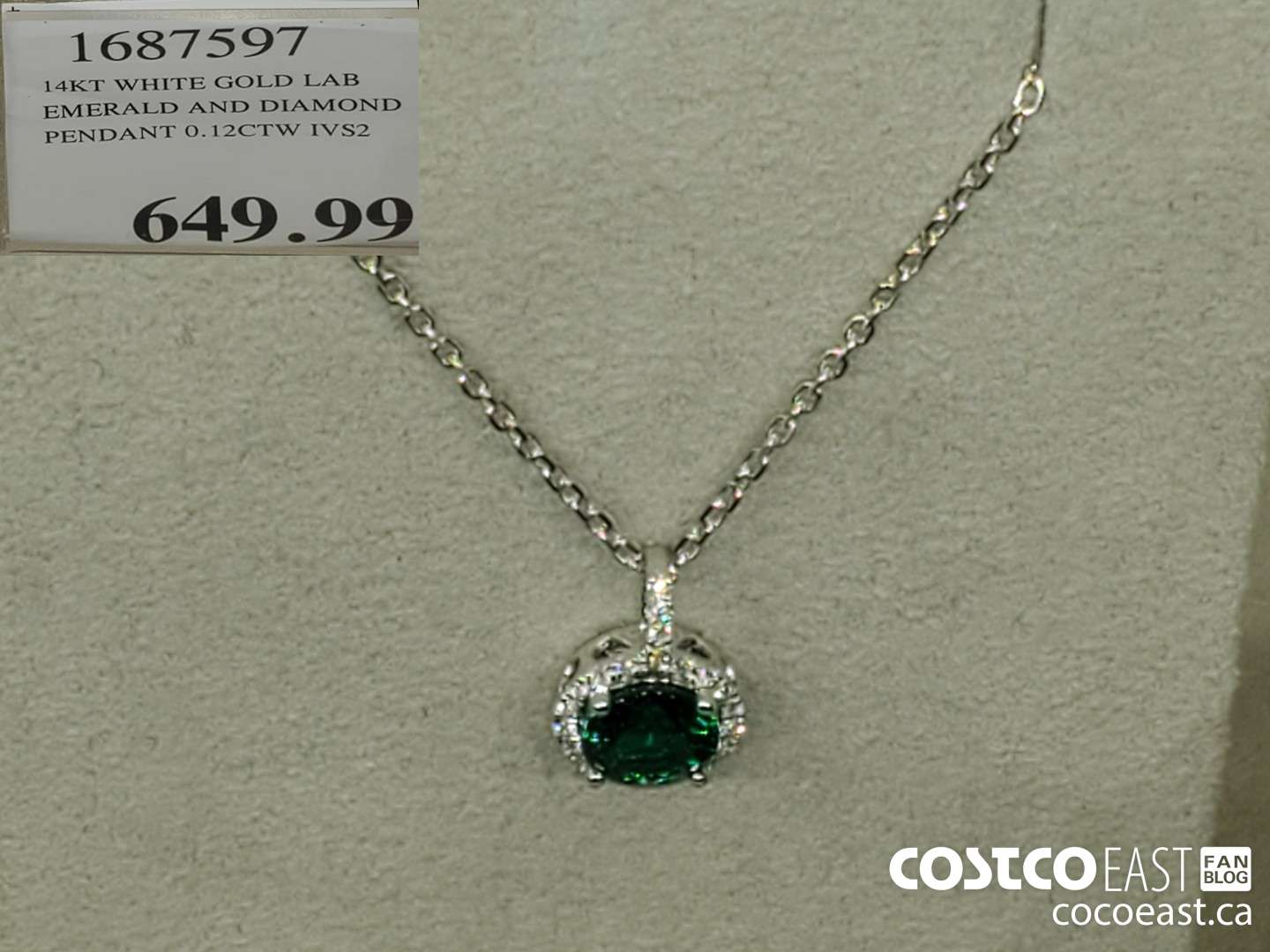 1687597 14KT WHITE GOLD LAB EMERALD AND DIAMOND PENDANT 0.12CTW IVS2  $649.99
