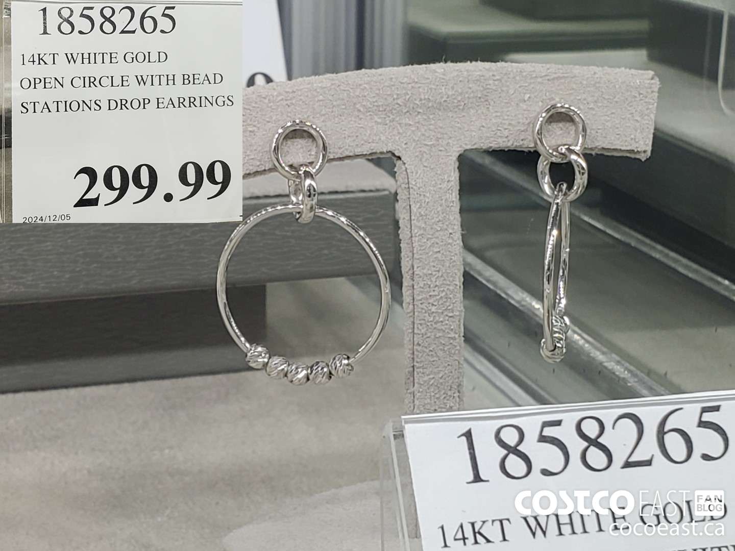 1858265 14KT WHITE GOLD OPEN CIRCLE WITH BEAD STATIONS DROP EARRINGS $299.99