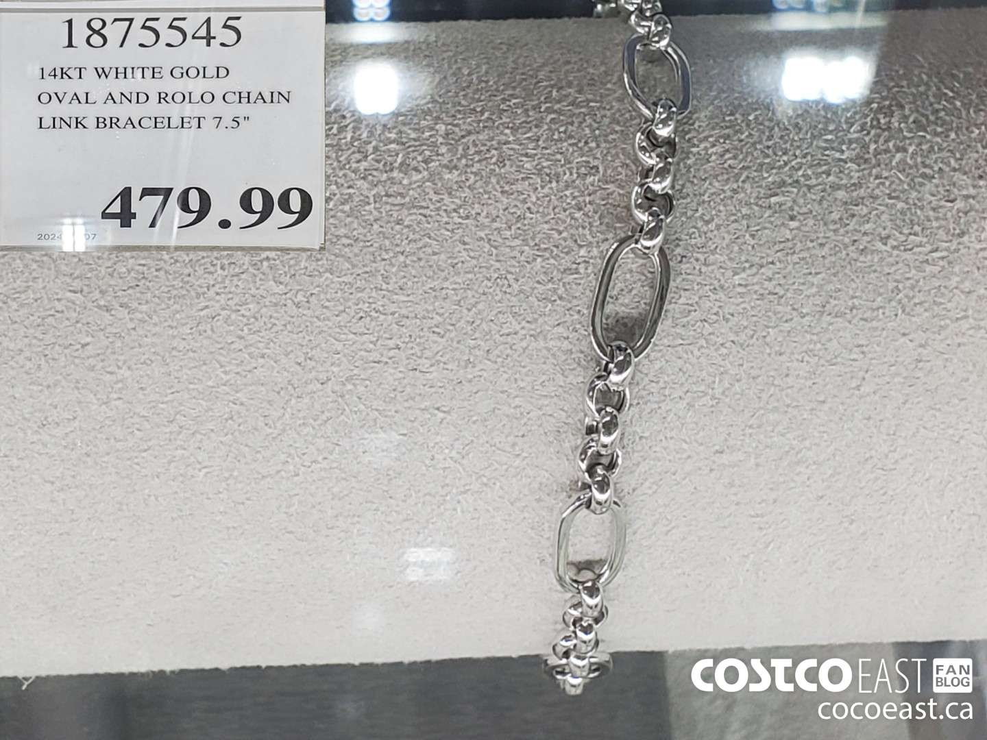 1875545 14KT WHITE GOLD OVAL AND ROLO CHAIN LINK BRACELET 7.5