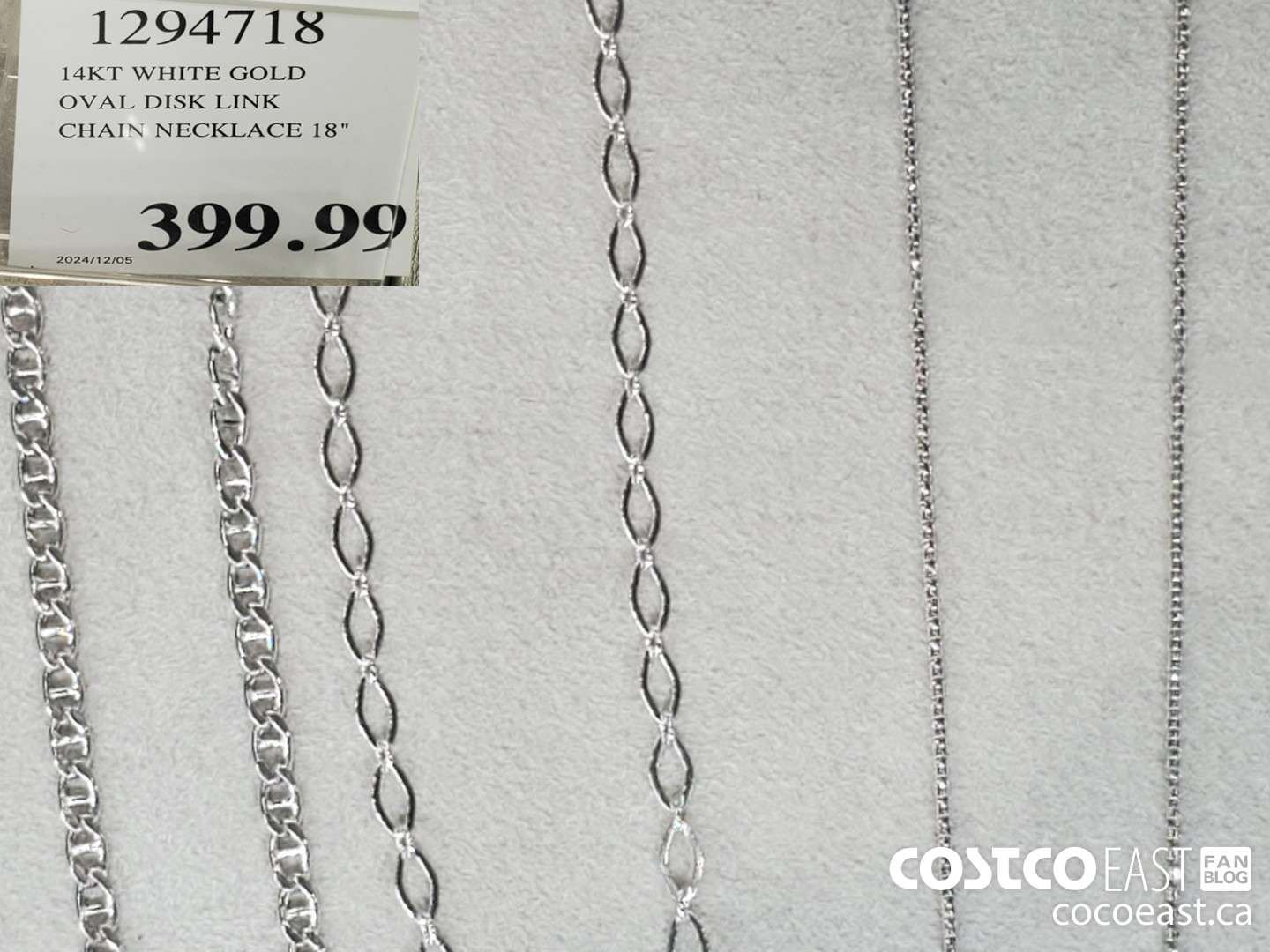 1294718 14KT WHITE GOLD OVAL DISK LINK CHAIN NECKLAGE 18