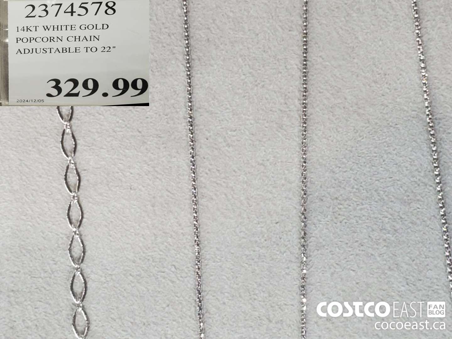 2374578 14KT WHITE GOLD POPCORN CHAIN ADJUSTABLE TO 22