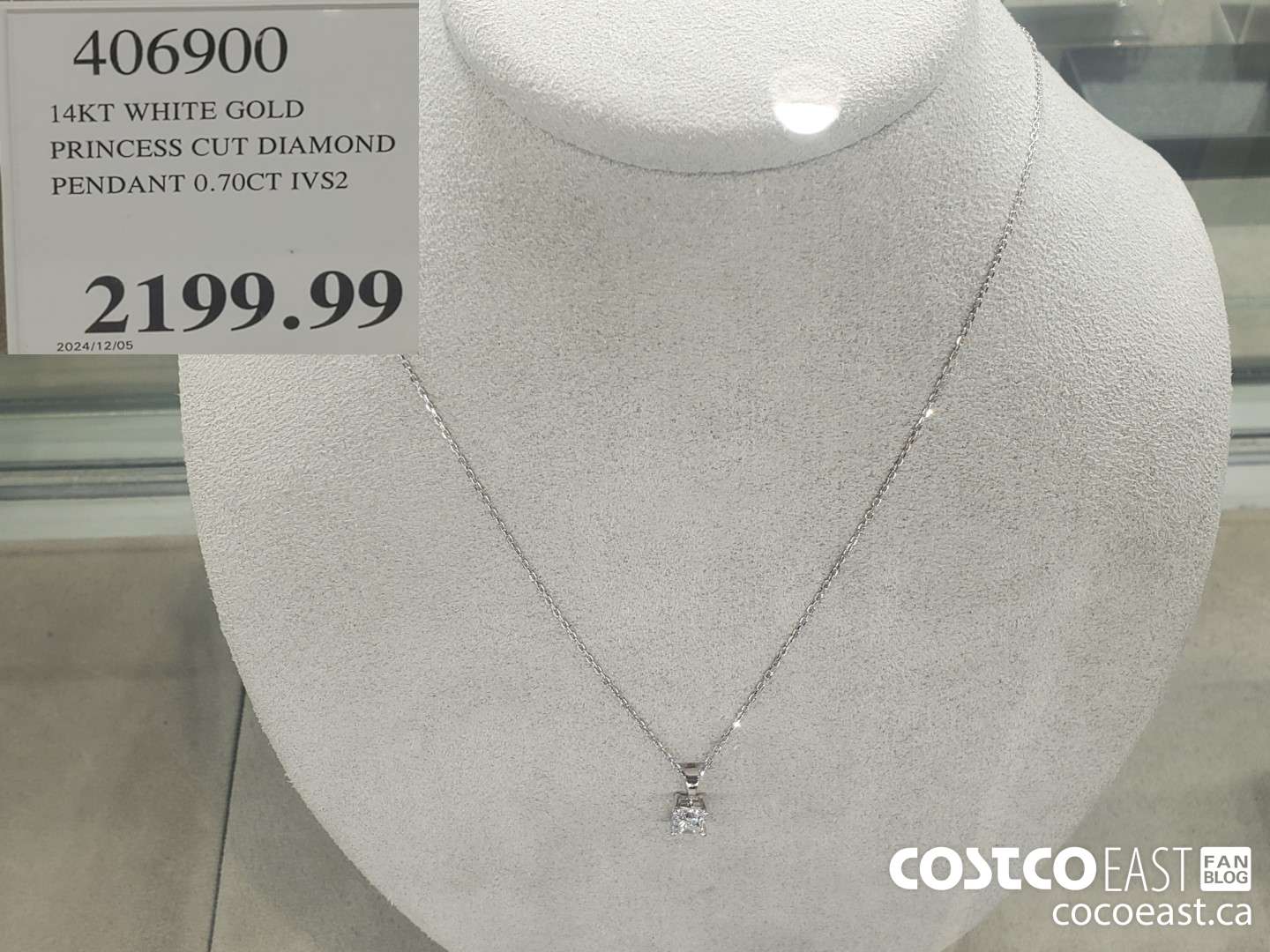 406900 14KT WHITE GOLD PRINCESS CUT DIAMOND PENDANT 0.70CT IVS2  $2199.99