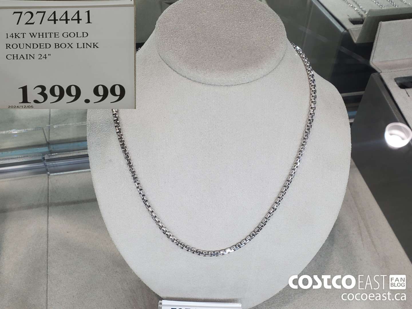 7274441 14KT WHITE GOLD ROUNDED BOX LINK CHAIN 24