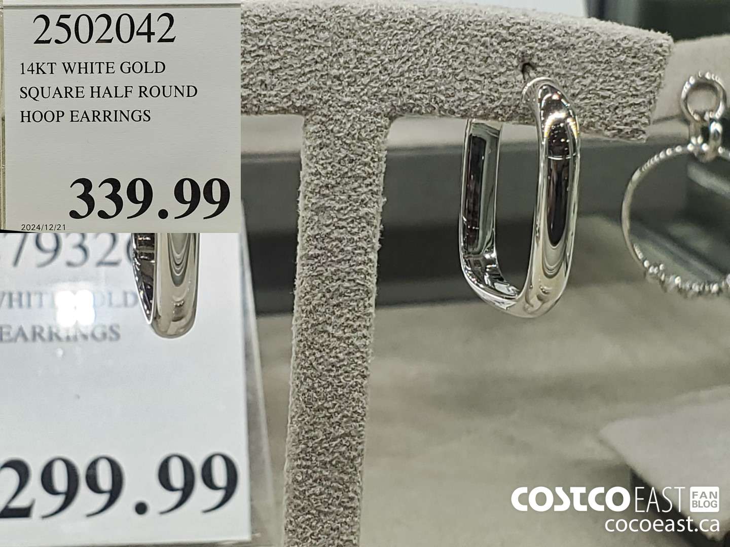 2502042 14KT WHITE GOLD SQUARE HALF ROUND HOOP EARRINGS  $339.99