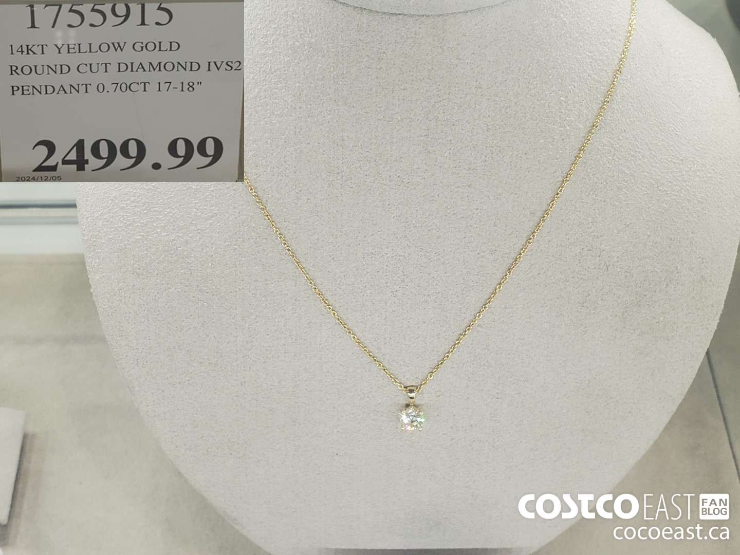 1755915 14KT YELLOW GOLD ROUND CUT DIAMOND IVS2 PENDANT 0.70CT 17-138