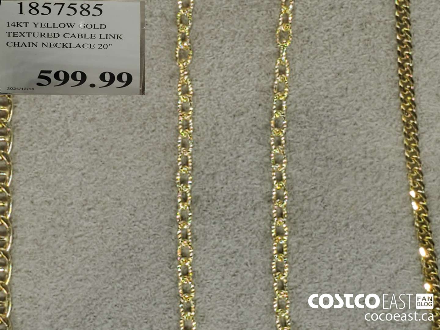 1857585 14KT YELLOW GOLD TEXTURED CABLE LINK CHAIN NECKLACE 20