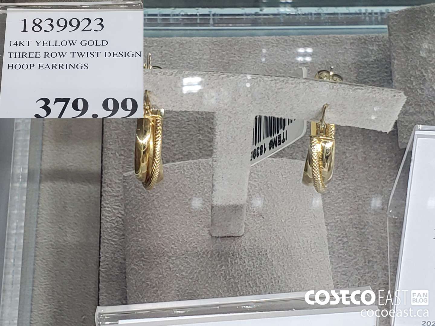 1839923 14KT YELLOW GOLD THREE ROW TWIST DESIGN HOOP EARRINGS  $379.99