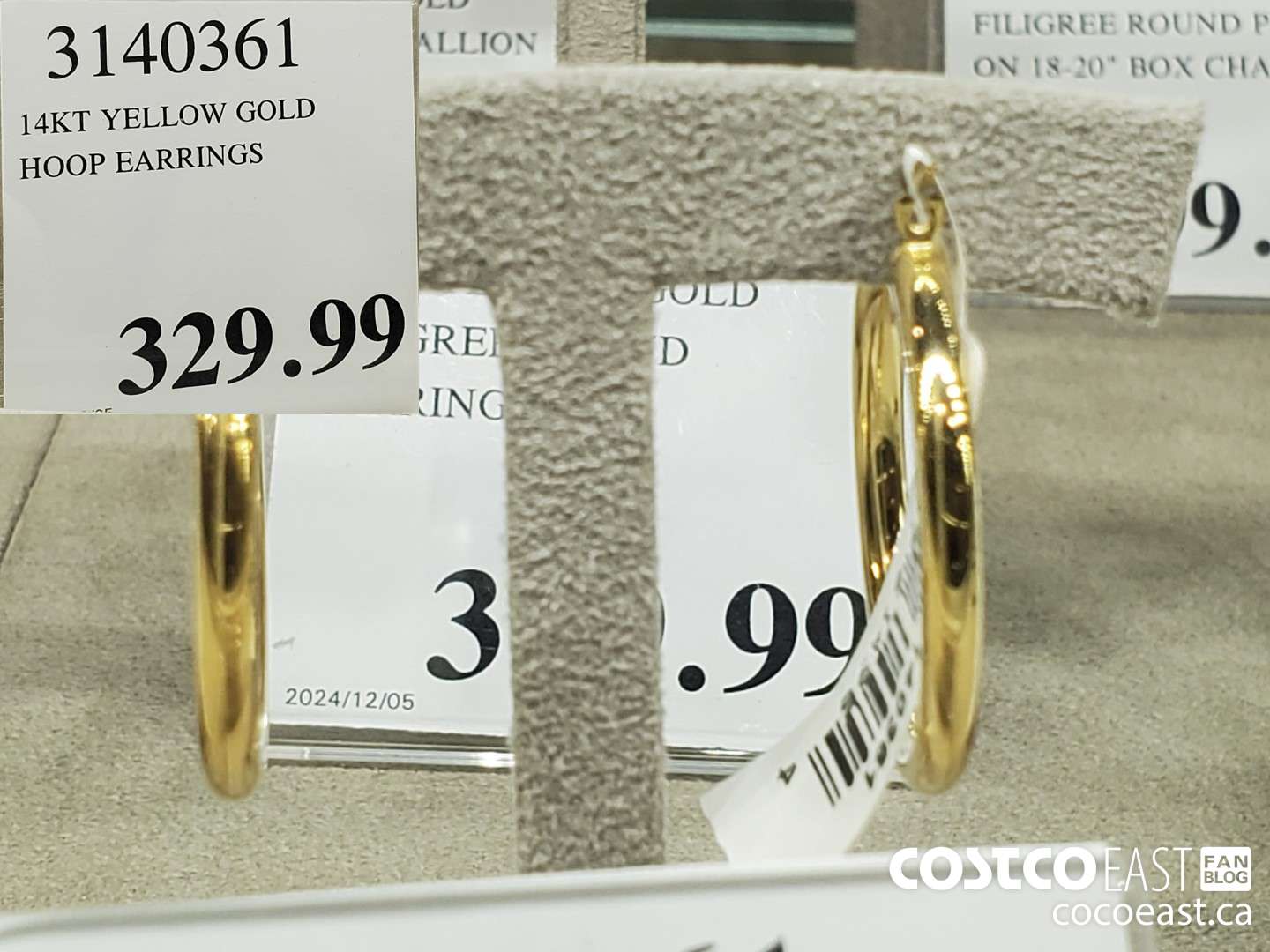 3140361 14 KT YELLOW GOLD HOOP EARRINGS  $329.99