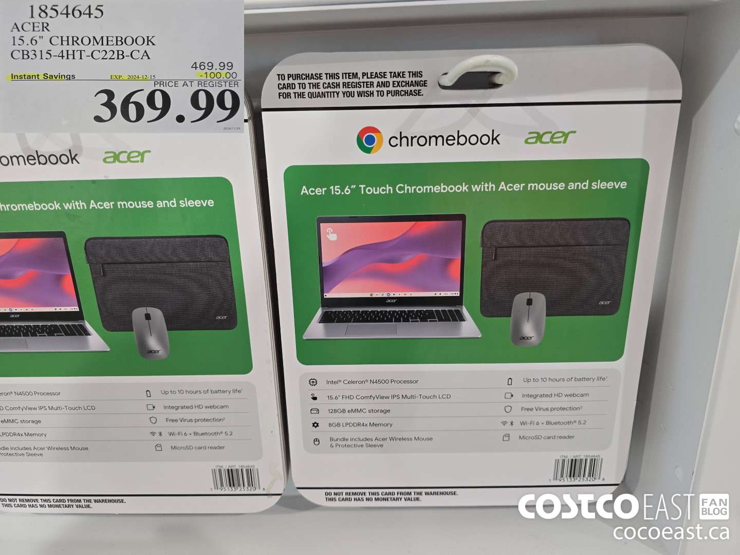 1854645 ACER 15.6 IN CHROMEBOOK CB315-4HT-C22B-CA ($100.00 INSTANT SAVINGS EXPIRES ON 2024-12-15) $369.99