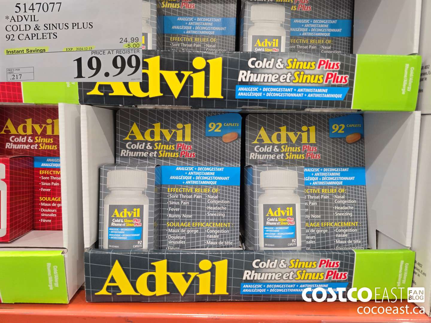 5147077 ADVIL COLD & SINUS PLUS 92 CAPLETS ($5.00 INSTANT SAVINGS EXPIRES ON 2024-12-15) $19.99