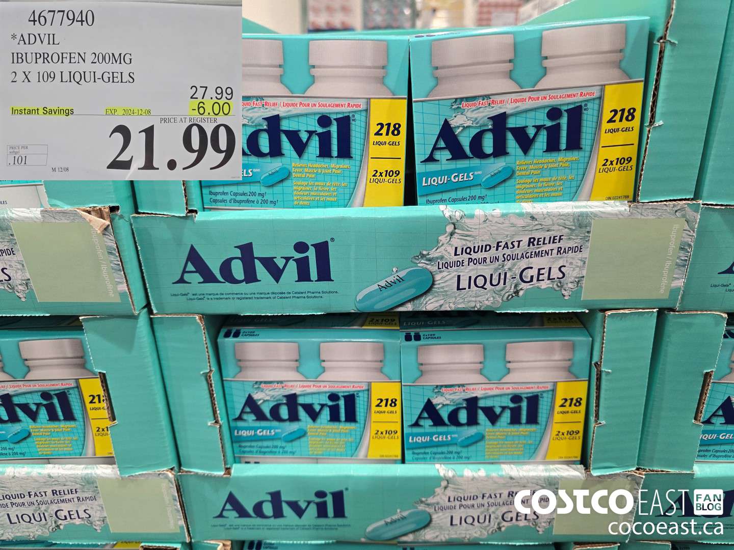 4677940 ADVIL IBUPROFEN 200MG 2 X 109 LIQUI-GELS ($6.00 INSTANT SAVINGS EXPIRES ON 2024-12-08) $21.99