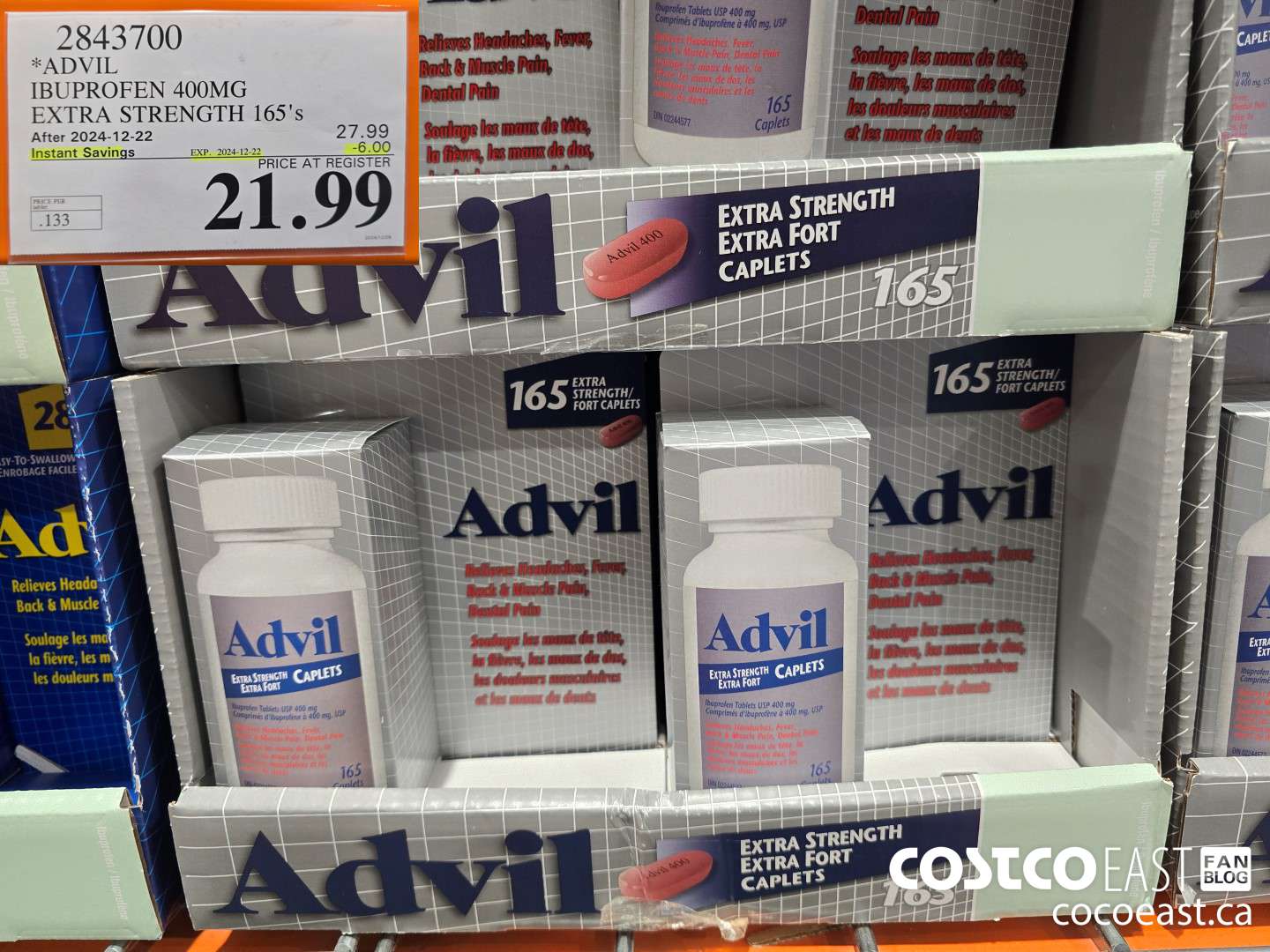 2843700 ADVIL IBUPROFEN 400MG EXTRA STRENGTH 165's ($6.00 INSTANT SAVINGS EXPIRES ON 2024-12-22) $21.99