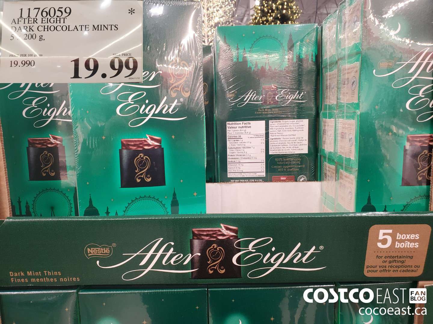 1176059 AFTER EIGHT DARK CHOCOLATE MINTS 5 x 200 g $19.99