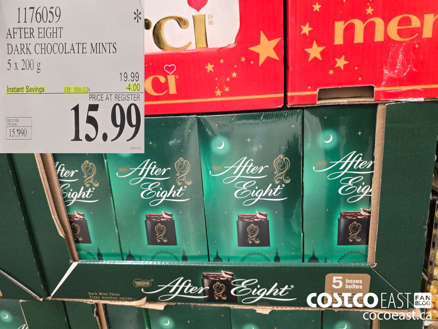 1176059 AFTER EIGHT DARK CHOCOLATE MINTS 5 x 200 g ($4.00 INSTANT SAVINGS EXPIRES ON 2024-12-24) $15.99