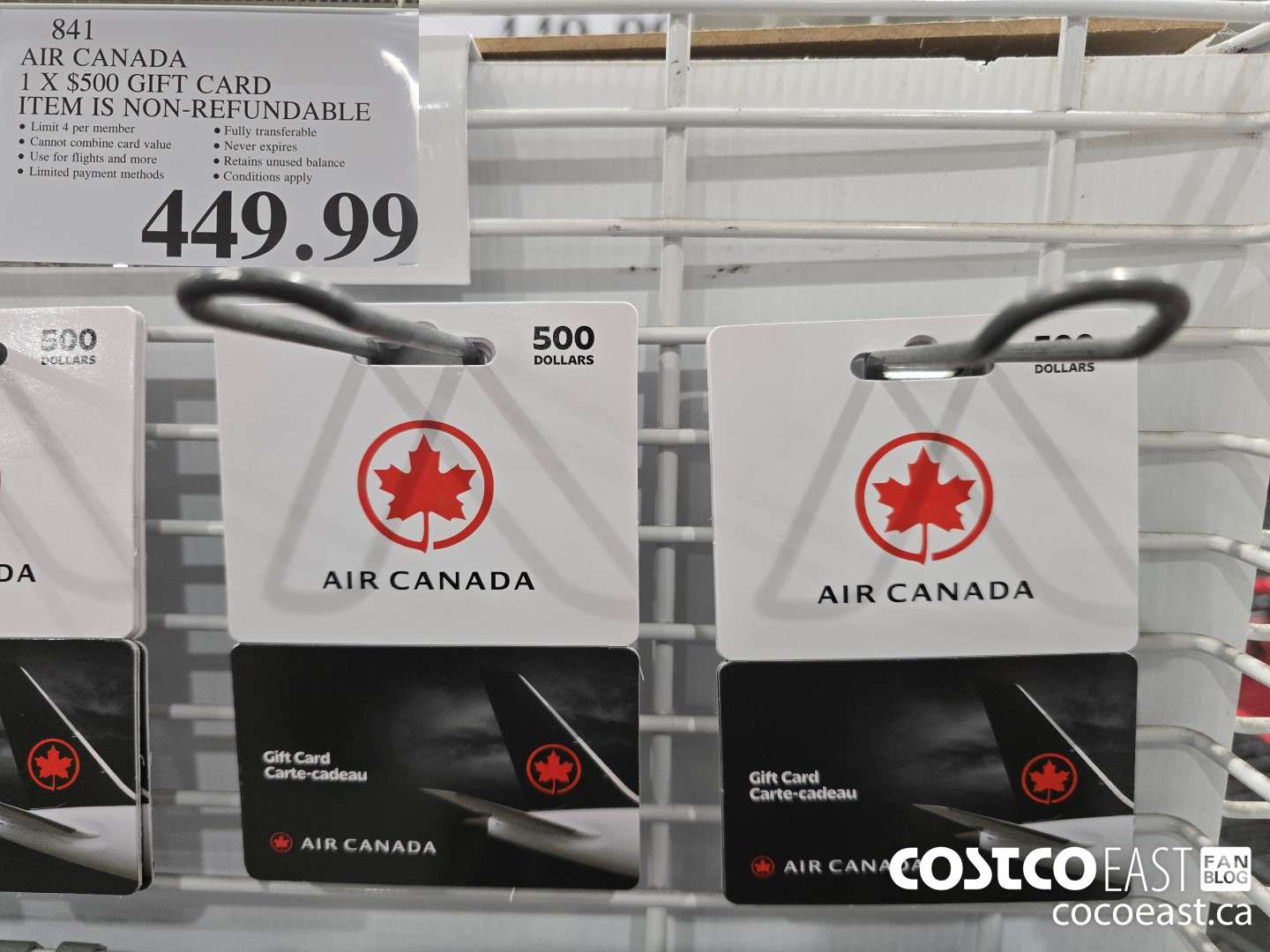 841 AIR CANADA I X $500 GIFT CARD ITEM IS NON-REFUNDABLE $449.99