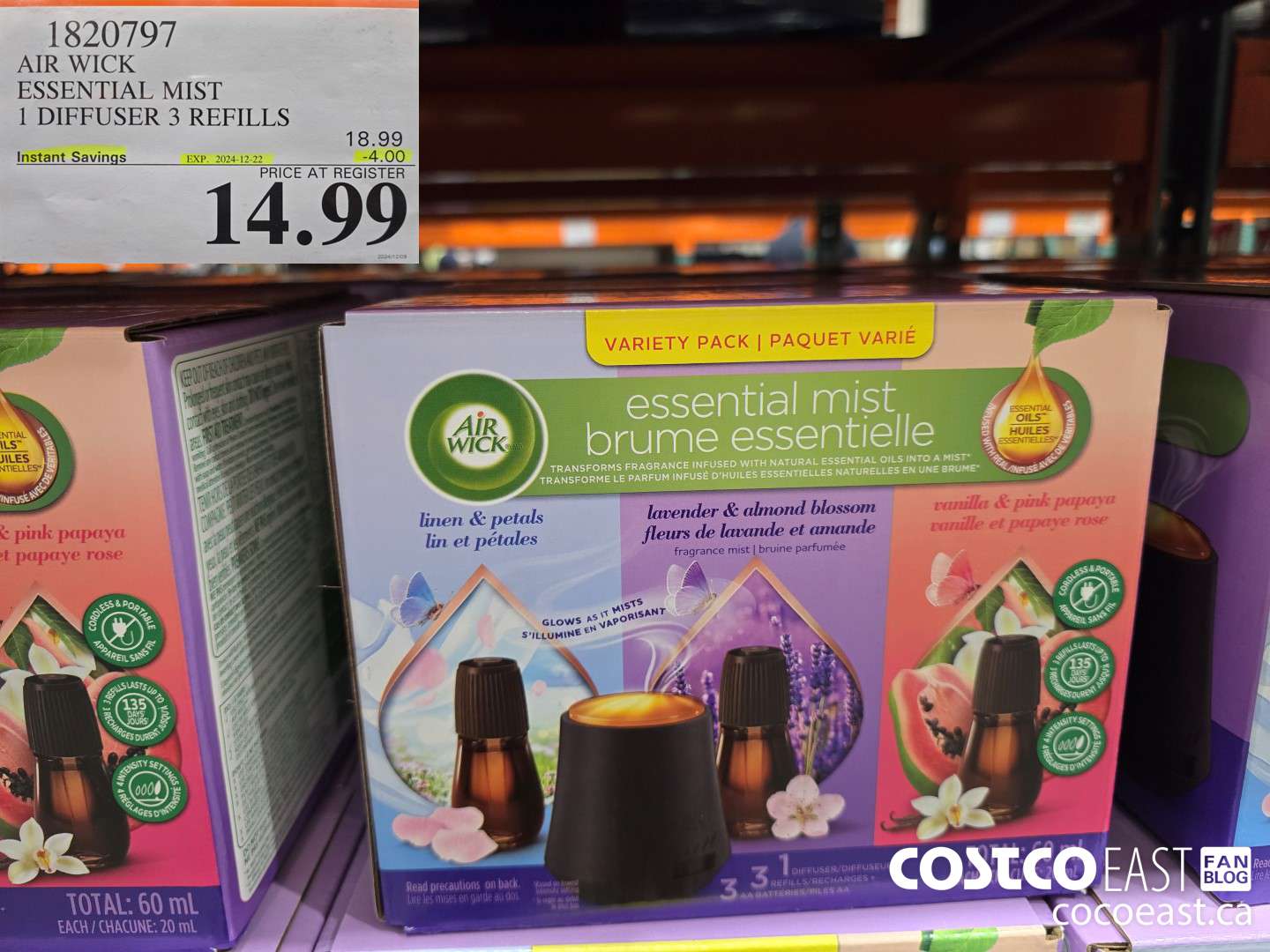 1820797 AIR WICK ESSENTIAL MIST 1 DIFFUSER 3 REFILLS ($4.00 INSTANT SAVINGS EXPIRES ON 2024-12-22) $14.99