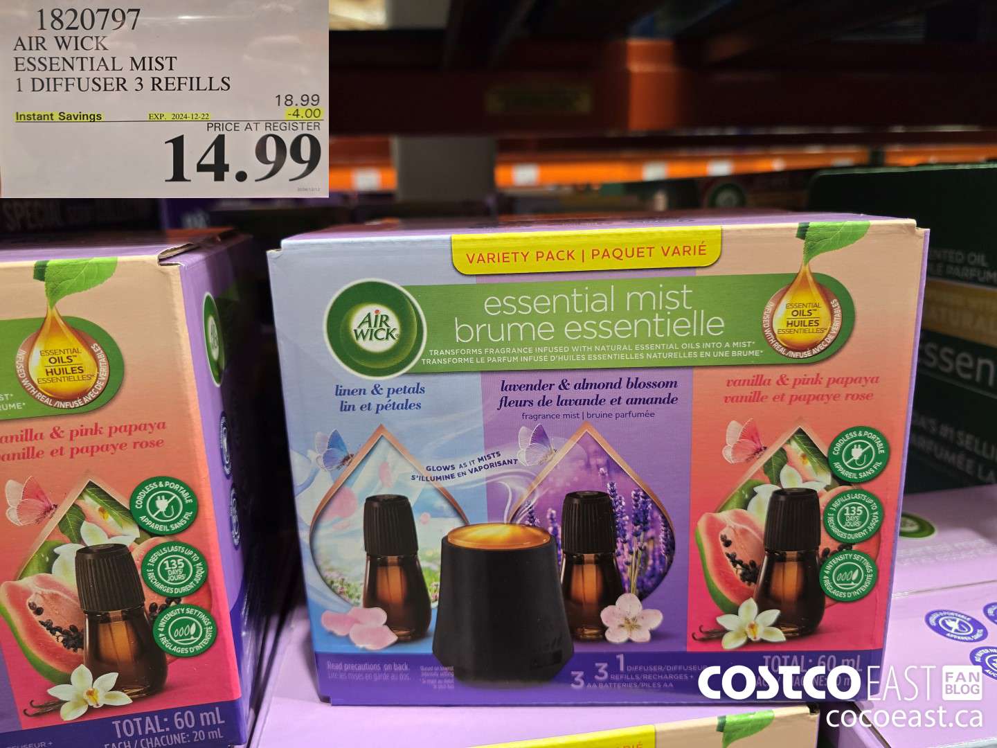 1820797 AIR WICK ESSENTIAL MIST 1 DIFFUSER 3 REFILLS ($4.00 INSTANT SAVINGS EXPIRES ON 2024-12-22) $14.99