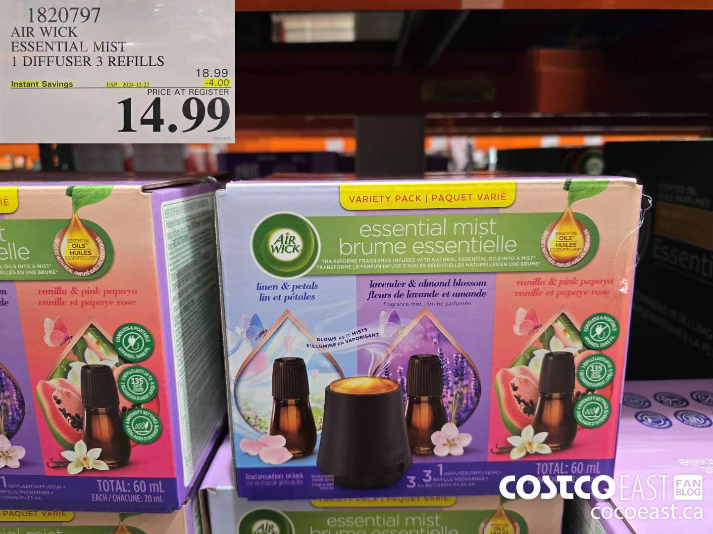 1820797 AIR WICK ESSENTIAL MIST 1 DIFFUSER 3 REFILLS ($4.00 INSTANT SAVINGS EXPIRES ON 2024-12-22) $14.99