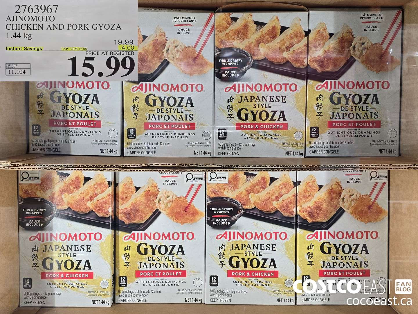2163967 AJINOMOTO CHICKEN AND PORK GYOZA 1.44 KG ($4.00 INSTANT SAVINGS EXPIRES ON 2024-12-08) $15.99