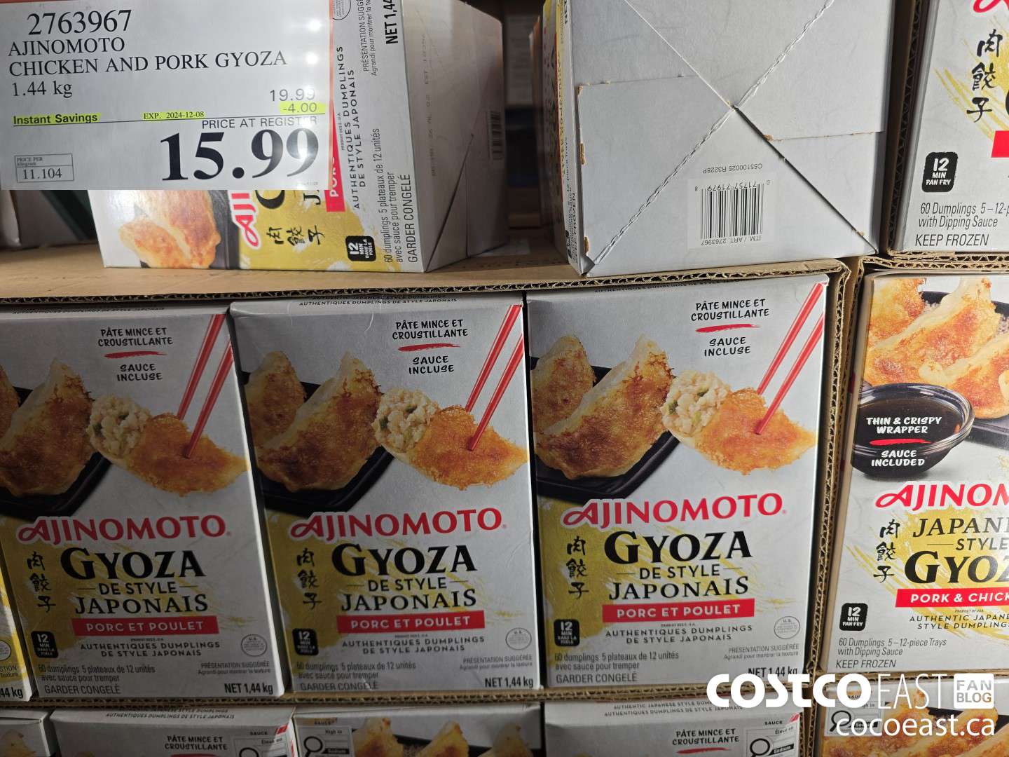 2763967 AJINOMOTO CHICKEN AND PORK GYOZA 1.44 kg ($4.00 INSTANT SAVINGS EXPIRES ON 2024-12-08) $15.99
