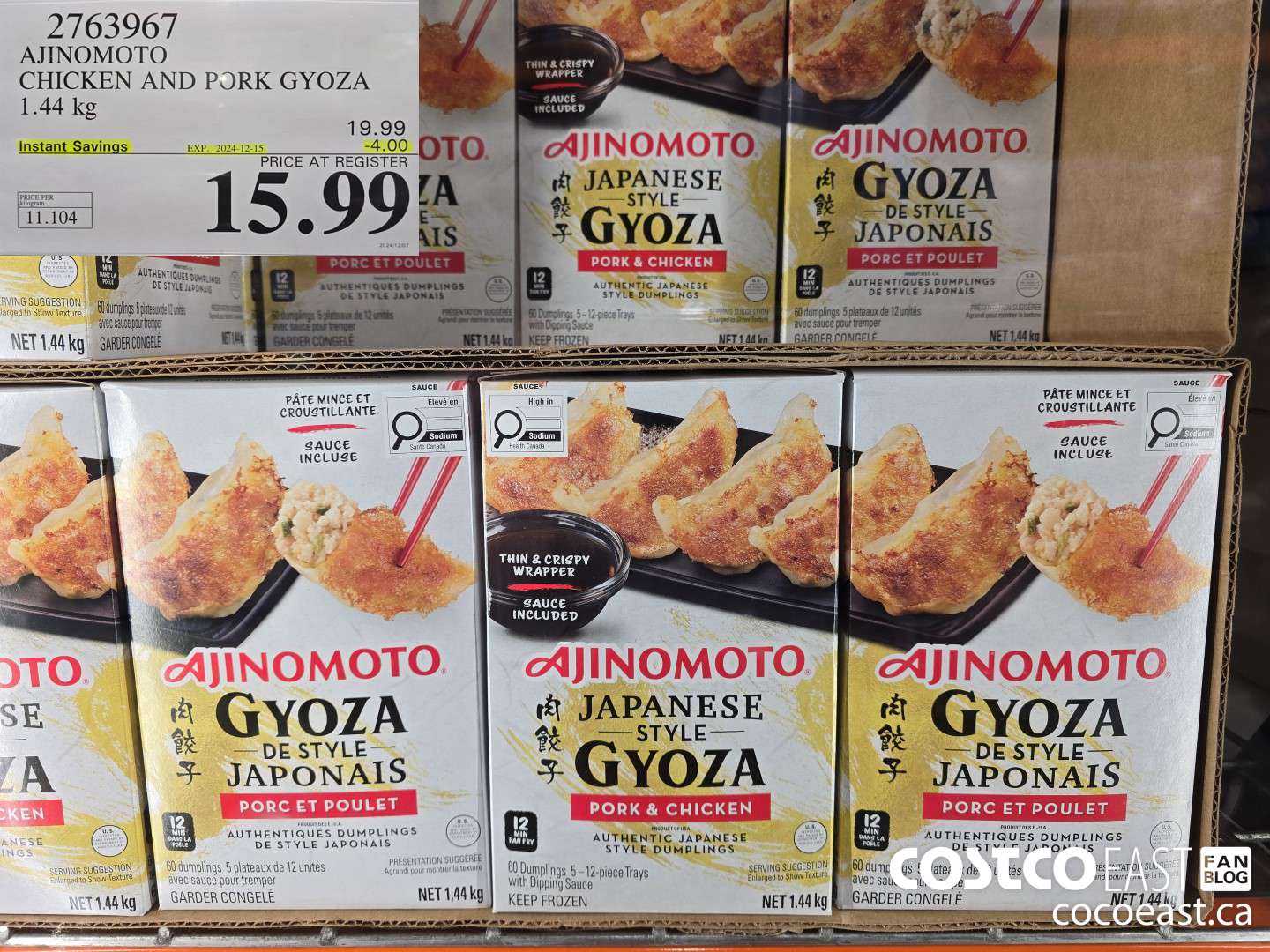 2763967 AJINOMOTO CHICKEN AND PORK GYOZA 1.44 kg ($4.00 INSTANT SAVINGS EXPIRES ON 2024-12-15) $15.99