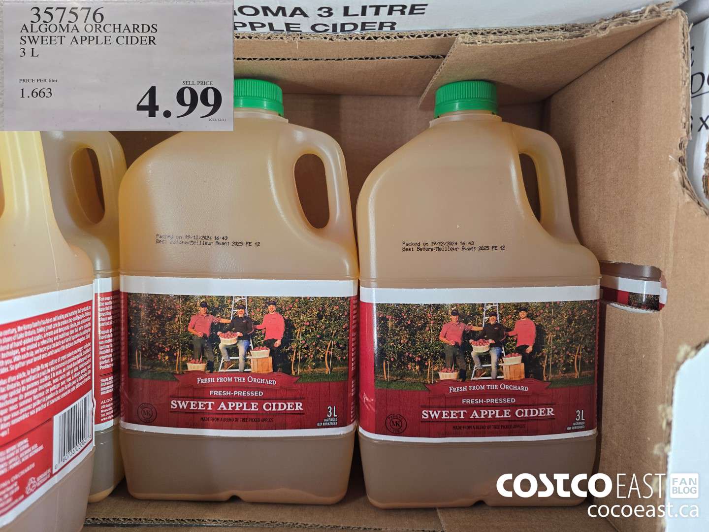 357576 ALGOMA ORCHARDS SWEET APPLE CIDER 3 L $4.99
