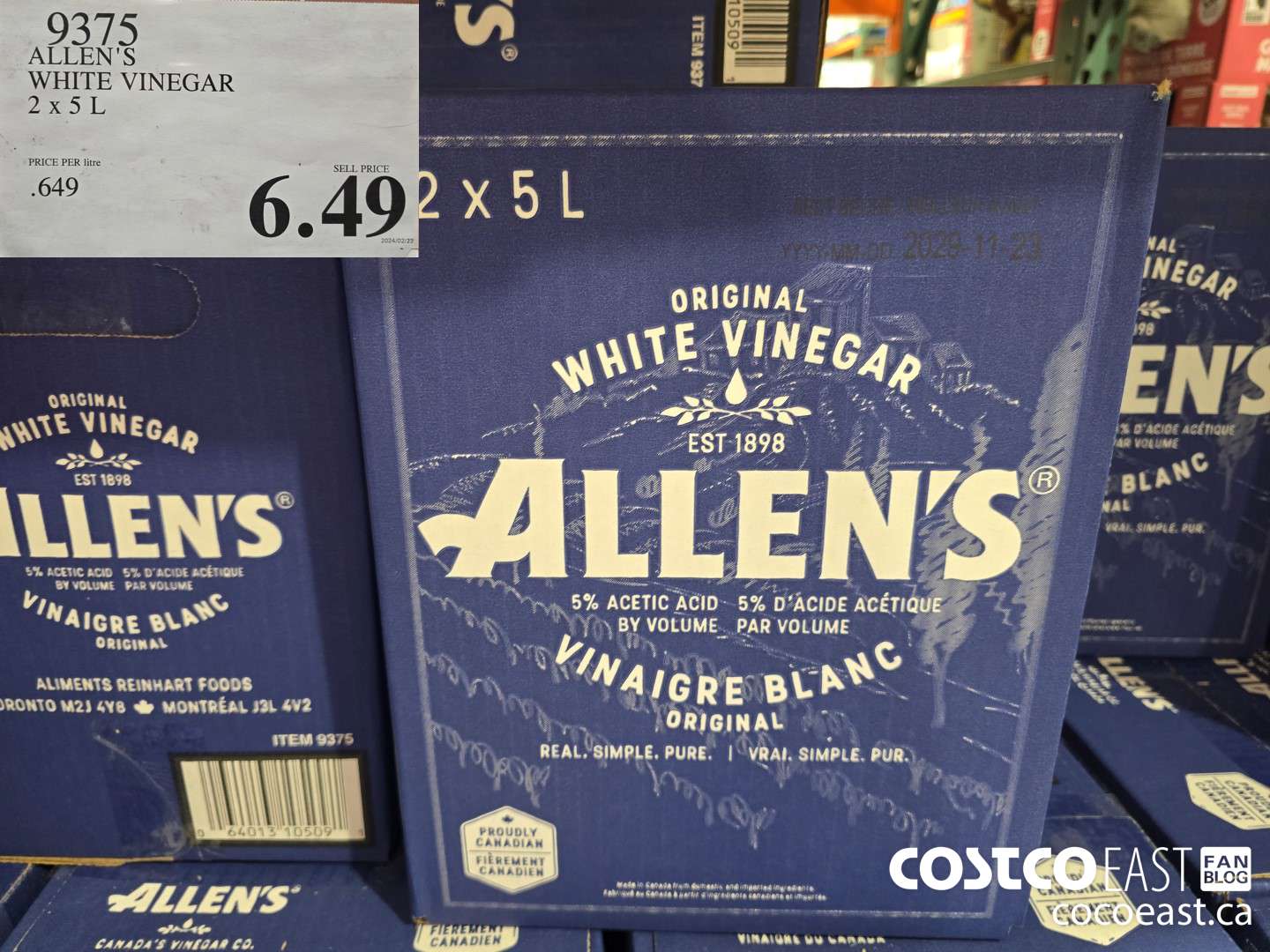 9375 ALLEN'S WHITE VINEGAR 2 X 5 L $6.49