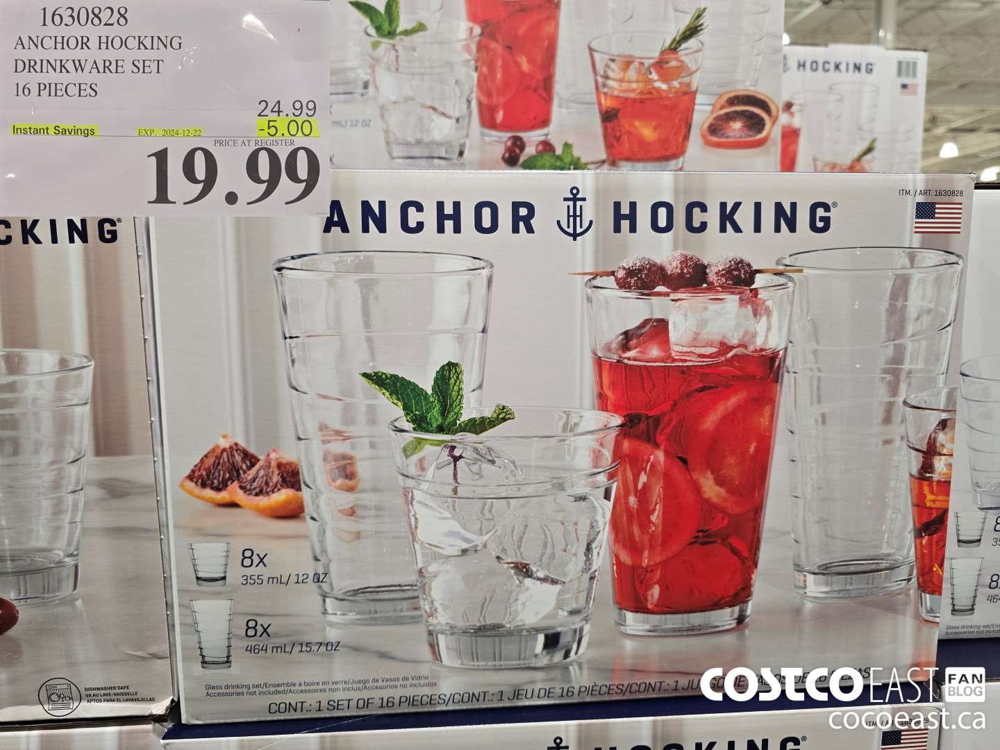 1630828 ANCHOR HOCKING DRINKWARE SET 16 PIECES ($5.00 INSTANT SAVINGS EXPIRES ON 2024-12-22) $19.99